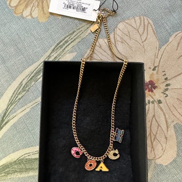 COACH Pavé and Enamel Logo Charm Signature Necklace 16"-18"~New with Tag - Picture 2 of 2